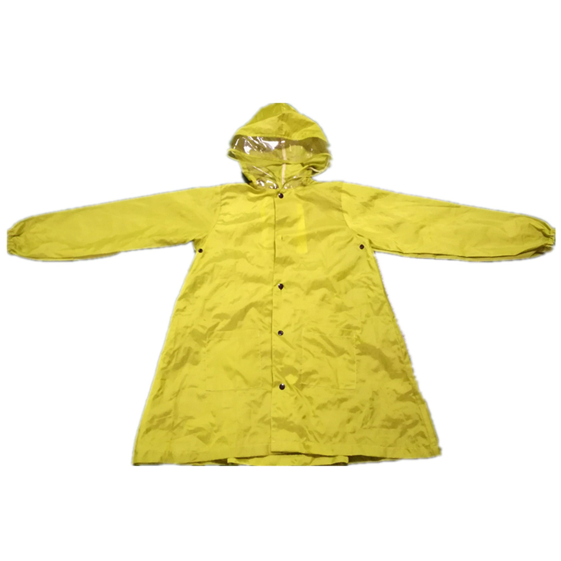 儿童轻薄透气涤纶雨衣 透明加大帽檐有口袋带折叠书包位学生雨衣
