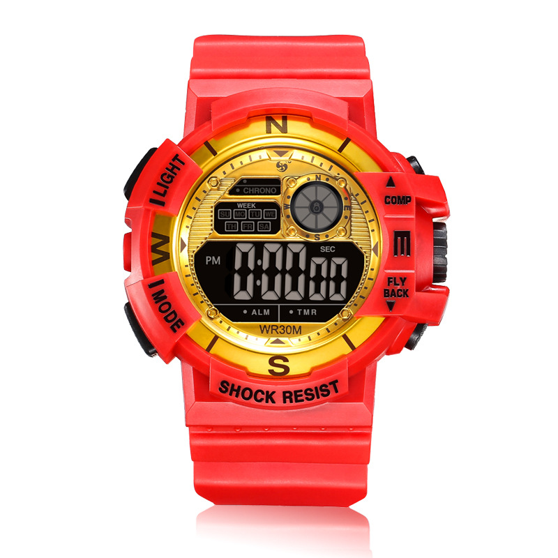 红色华丽高档商务白领女士休闲男情侣多功能闹钟腕表学生电子手表