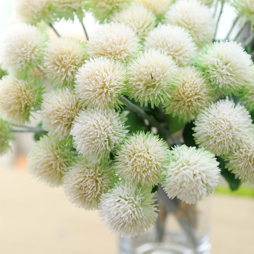 仿真花塑胶毛毛球配花 假花家居装饰花束 刺球乒乓菊7682b