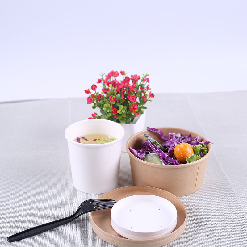 圆形牛皮纸碗沙拉碗大口打包快餐盒加厚牛皮打包碗定制logo