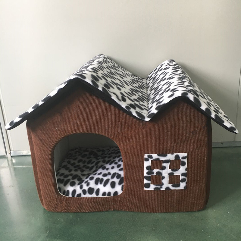 狗房子亚马逊狗窝双顶斑点别墅夏季猫窝狗拆洗垫子半封闭外贸狗窝