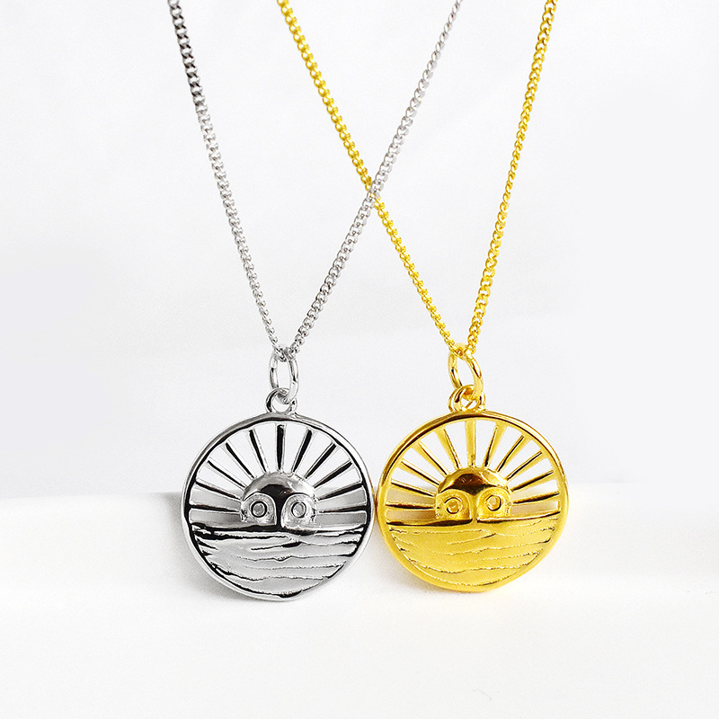 s925纯银太阳圆牌项链韩版ins个性气质女款太阳锁骨链时尚饰品