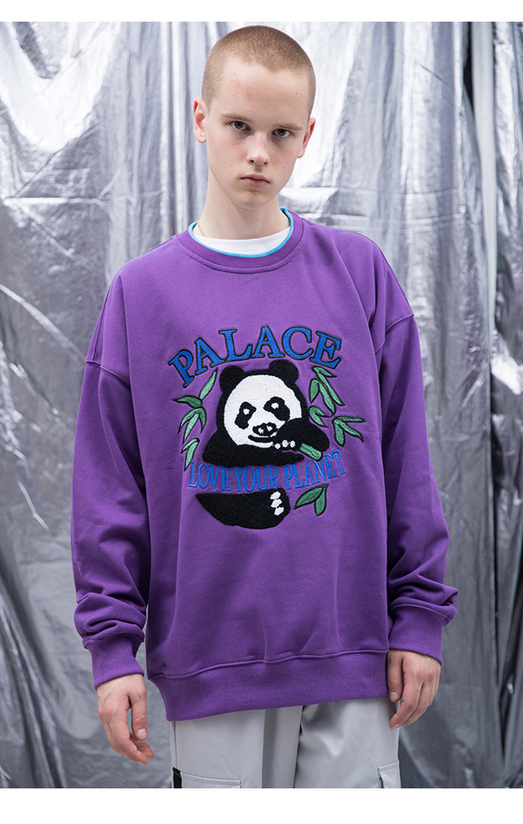 palace life 2018欧美潮牌秋冬新款男装 刺绣熊猫 男式圆领卫衣