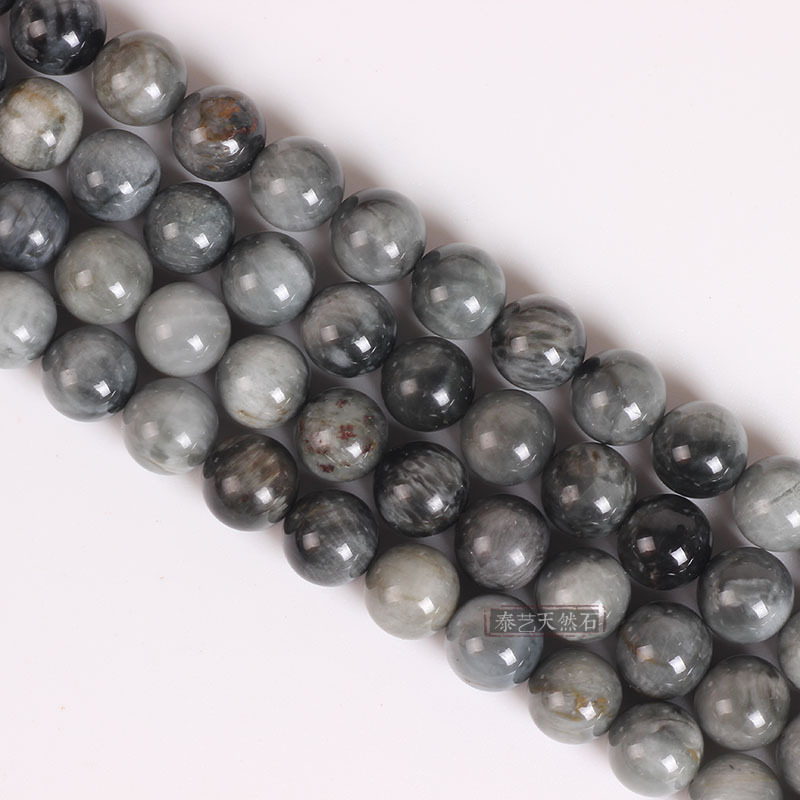 外贸新款天然鹰眼石圆珠半成品灰色猫眼石散珠diy手链项链串珠配
