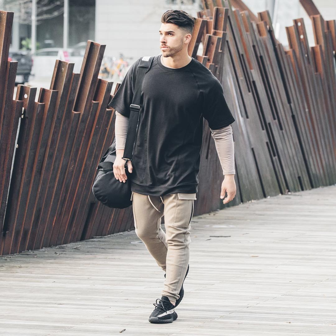 肌肉运动裤潮男宽松透气休闲卫裤弹力收口小脚裤健身训练长裤代发