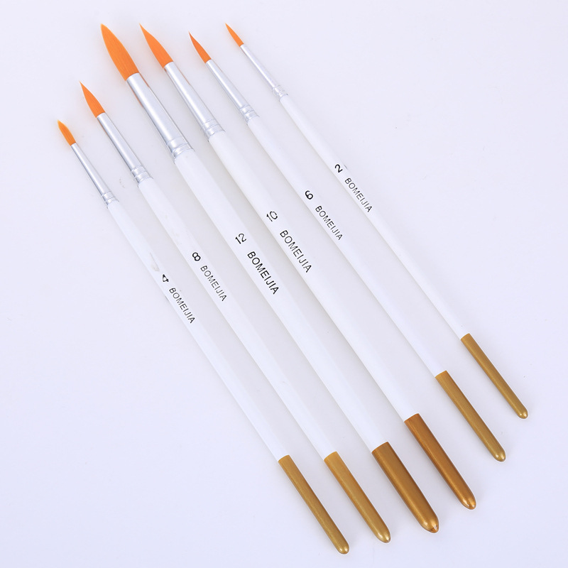 跨境优质尼龙毛水粉笔尖头平峰黑白吊金杆双号6支油画笔套装直销