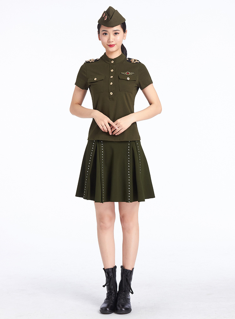 水兵舞服装夏季全新女套装军红黑广场舞演出服短袖t恤上衣舞蹈服