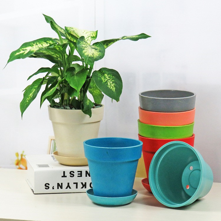 北欧莫兰迪色花盆竹纤维可降解多肉现代简约绿萝玫瑰圆形彩色盆栽