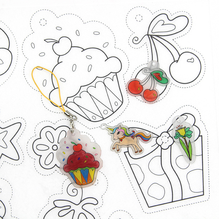 shrinky dinks热缩片带图案 填色收缩片 手工diy免剪材料热缩片