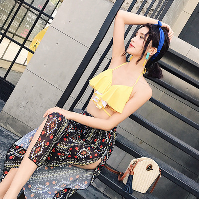 比基尼,分体泳衣-特价女比基尼小胸韩国版分体平角荷叶边显瘦长裙3