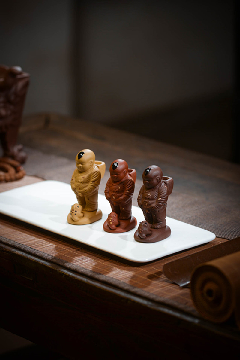 创意宜兴紫砂茶宠撒尿娃娃童子箩筐金蟾人物茶具摆件雕塑批发