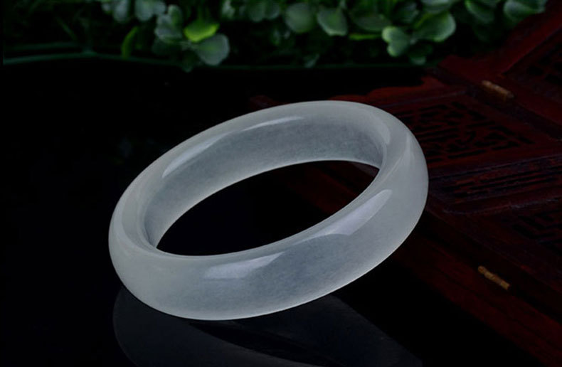 天然阿富汗冰花玉手镯 蚕丝冰种白玉手镯 女款精品玉石手镯 礼品