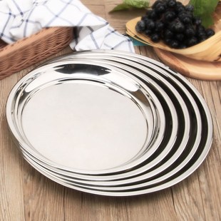 厨房不锈钢盘子加厚圆盘家用平盘餐具托盘餐盘深盘铁盘菜盘烧烤碟