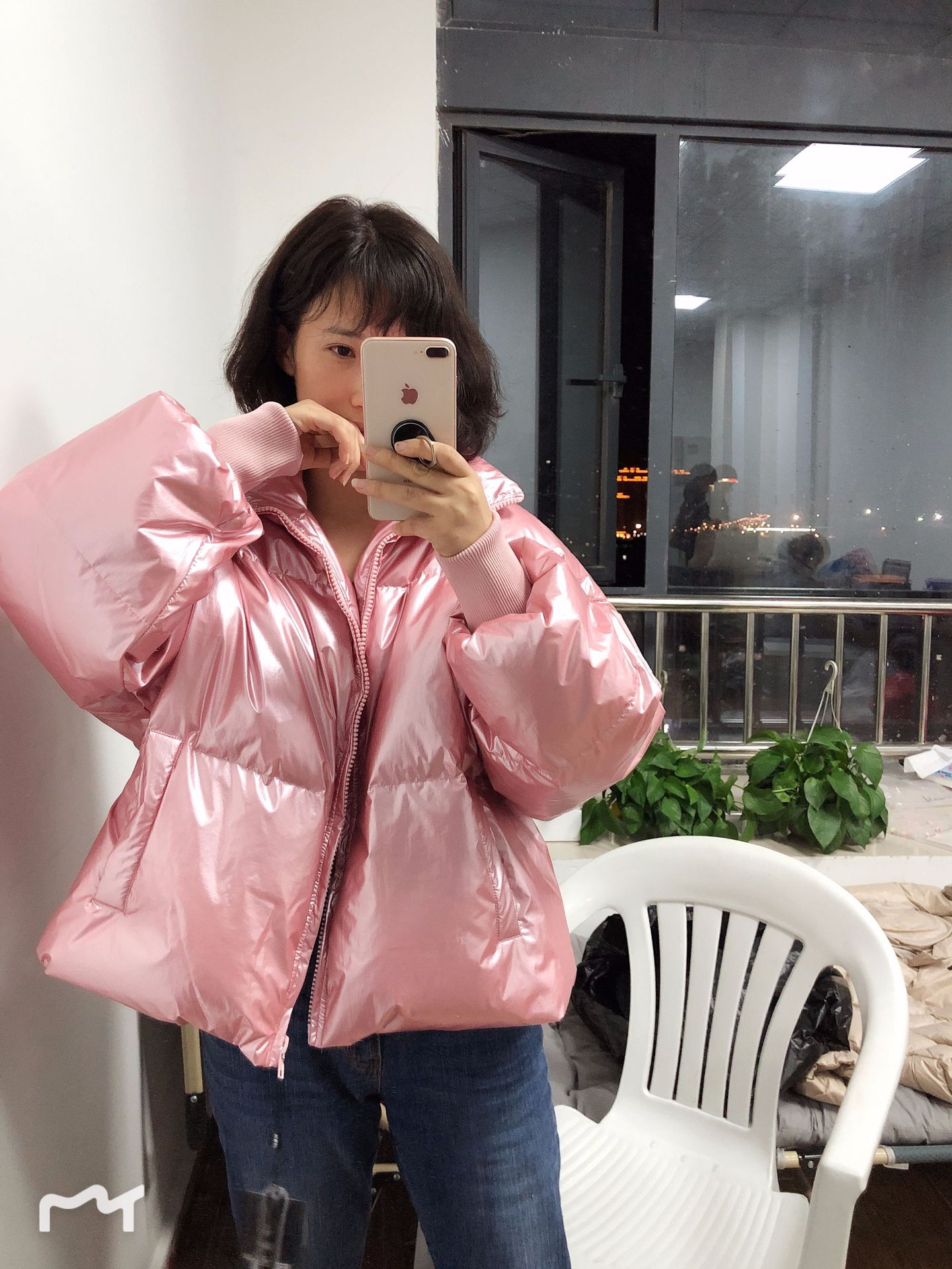 2018新款羽绒服女加厚白鸭绒冬装韩版宽松袖子贴标字母lucky five