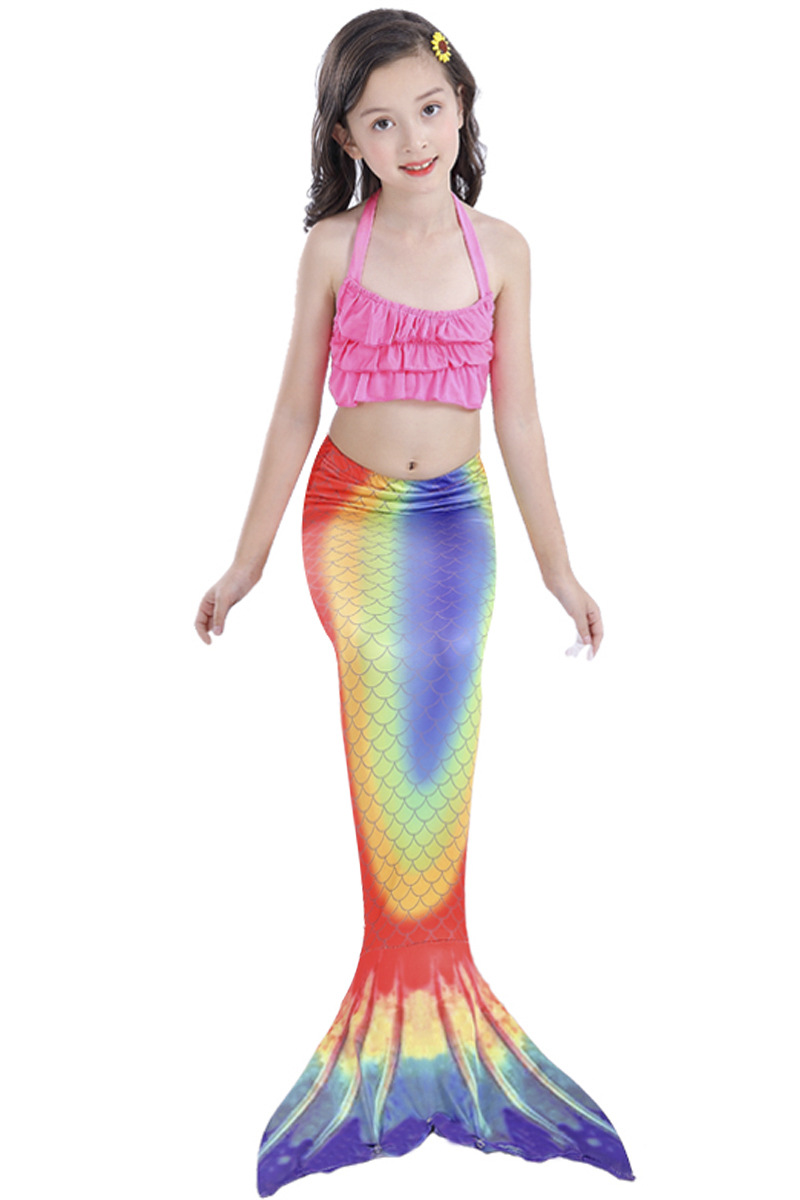 美人鱼女童泳衣美人鱼尾巴儿童游泳衣美人鱼服装cos礼物可装脚蹼
