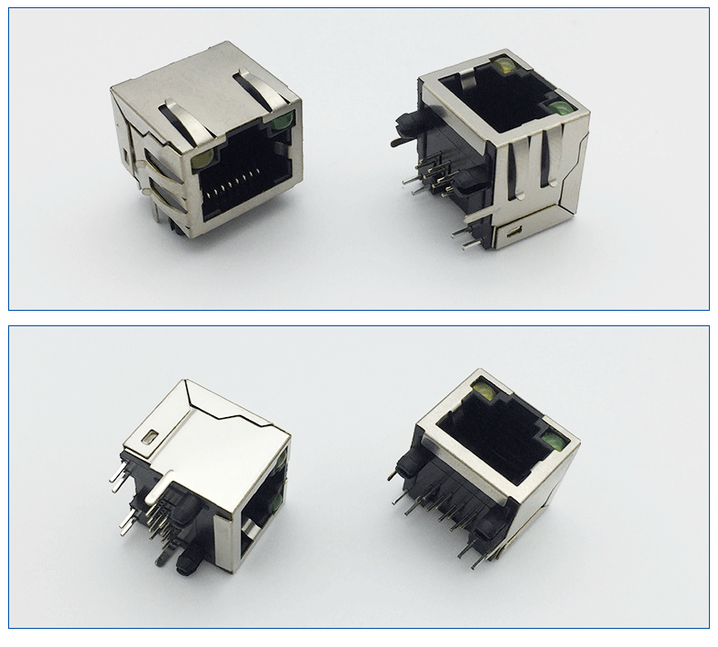 厂家直销 网口 rj-45 16h带弹片带屏蔽带灯网络接口连接器