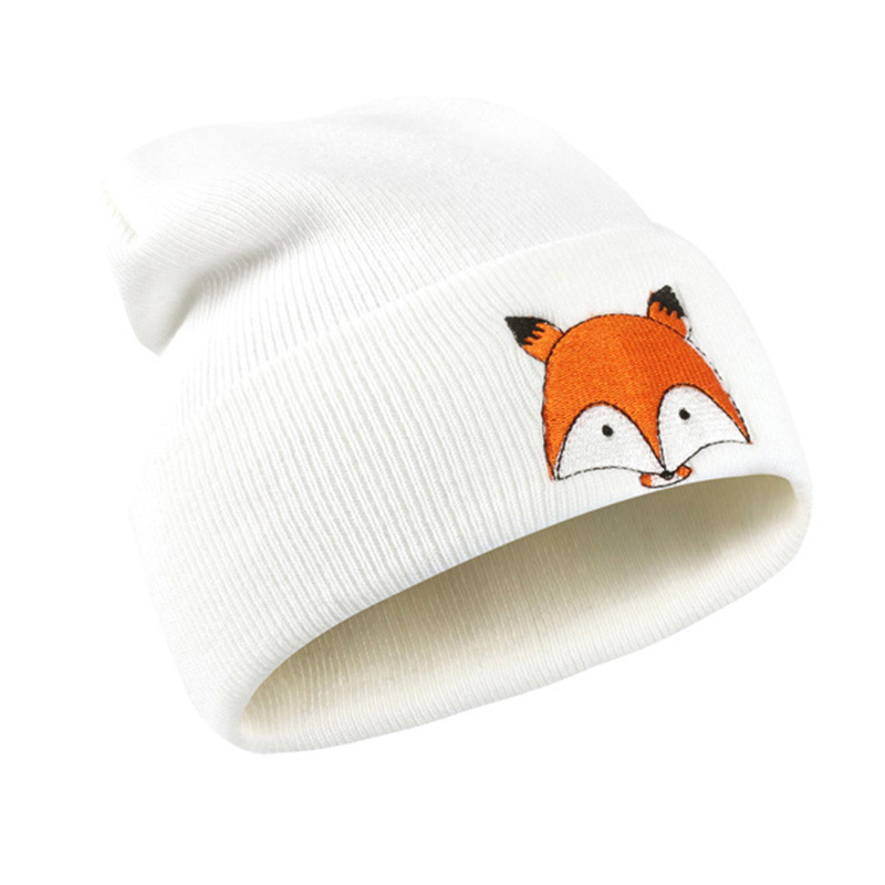 欧美百搭帽子 冬季帽子女士针织可爱狐狸帽子 卷边保暖毛线帽女