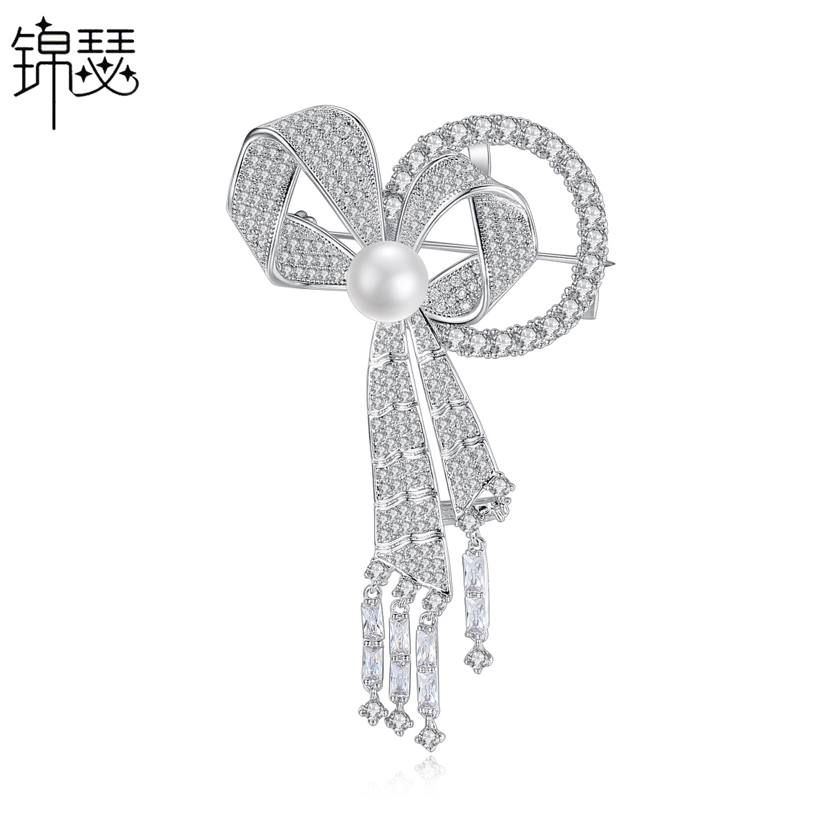 锦瑟 思蝶成结胸针 铜镶aaa锆石时尚韩版宴会女款蝴蝶结配饰