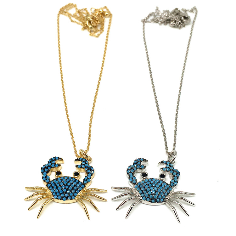 新款时尚铜微镶绿松石项链 高端螃蟹女士气质项链 厂家饰品直销