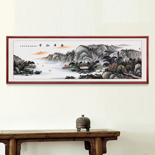 美画装饰小桥流水客厅装饰山水画纯实木框挂画背景墙壁画简约现代