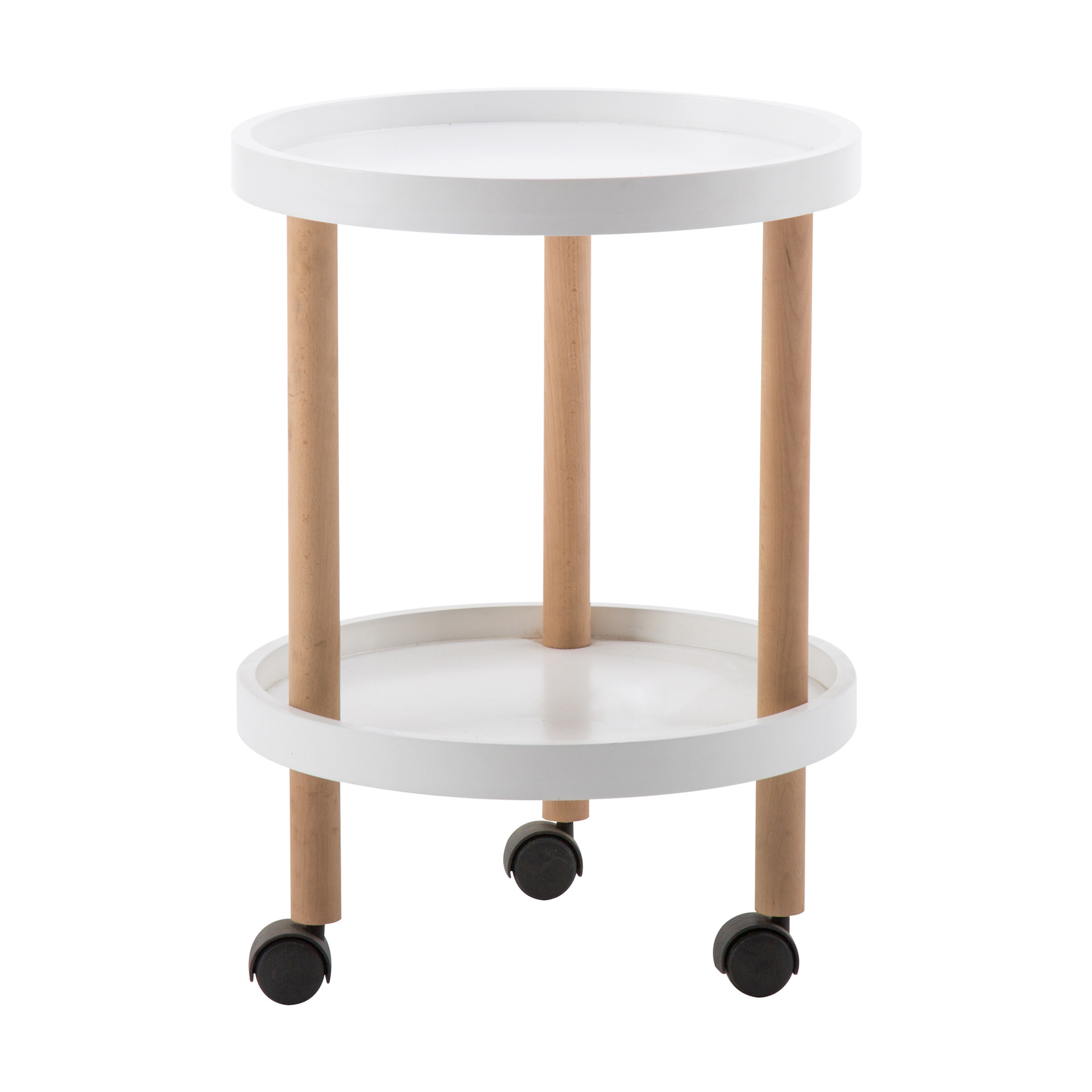 现代简约创意茶几双层滑轮移动实木小圆桌咖啡桌沙发边几角几白色