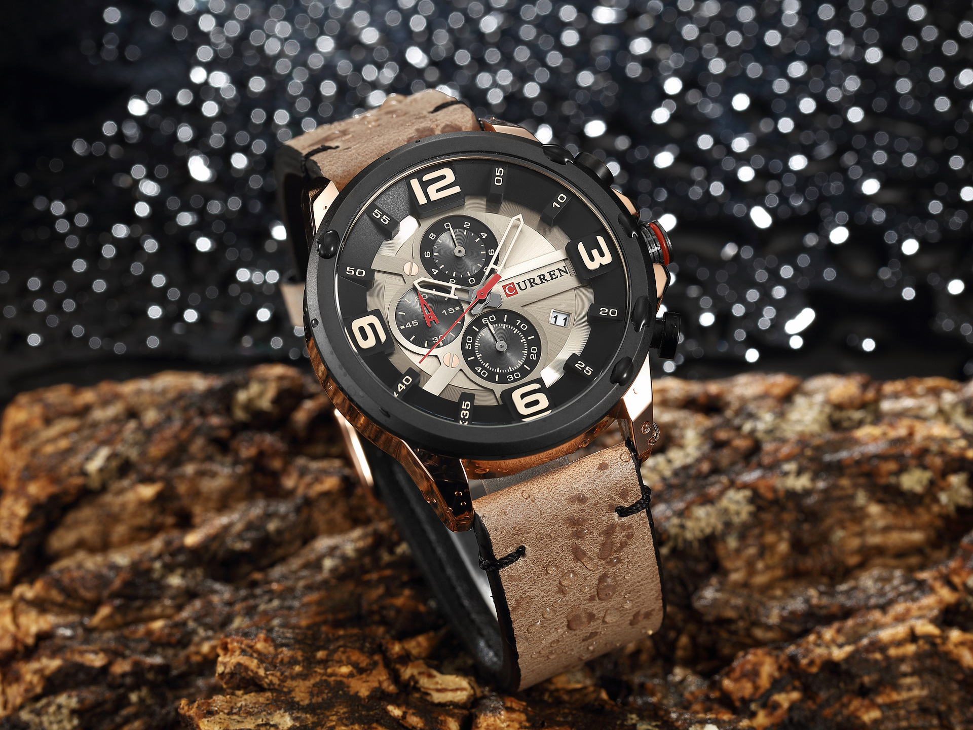 curren/卡瑞恩新品8288男士手表 防水皮带石英表 日历男表