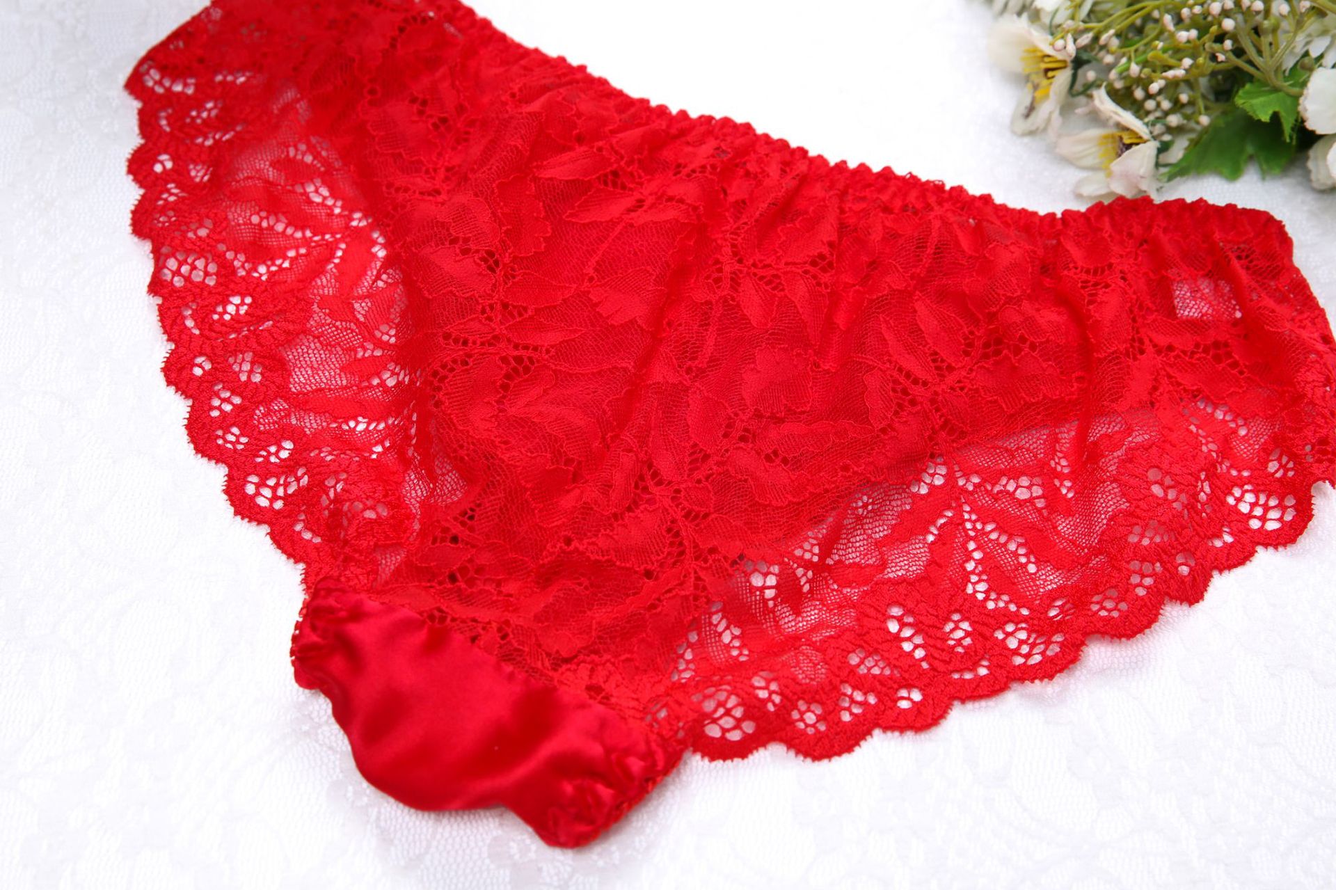 新款女士桑蚕丝三角裤 性感蕾丝花边低腰真丝内裤