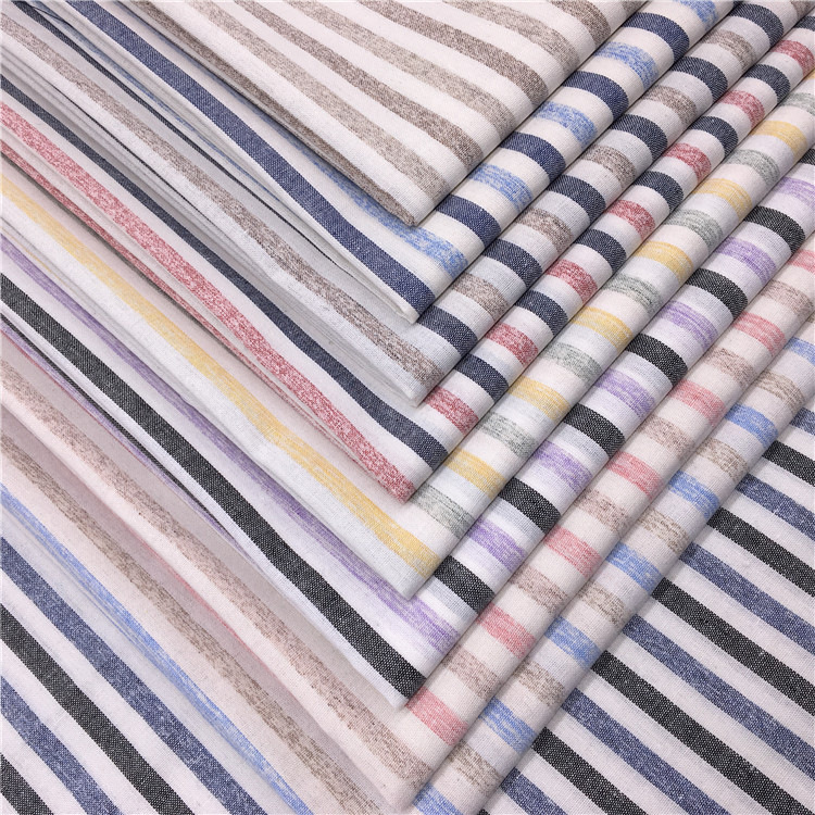 现货供应 色织条纹布  三色条 床上用品家纺面料 棉麻条纹色织布