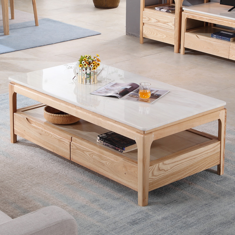 3米现代简约小户型客厅家具白蜡木茶几电视柜