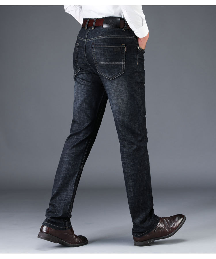 老爷车秋冬牛仔裤男厚款商务宽松弹力直筒高腰休闲男式长裤子中年