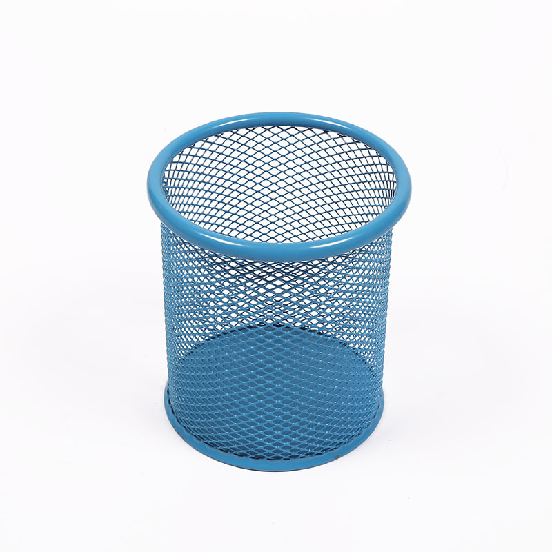 铁丝网状圆形笔筒创意圆筒造型金属笔插铁艺网状镂空笔筒厂家直销