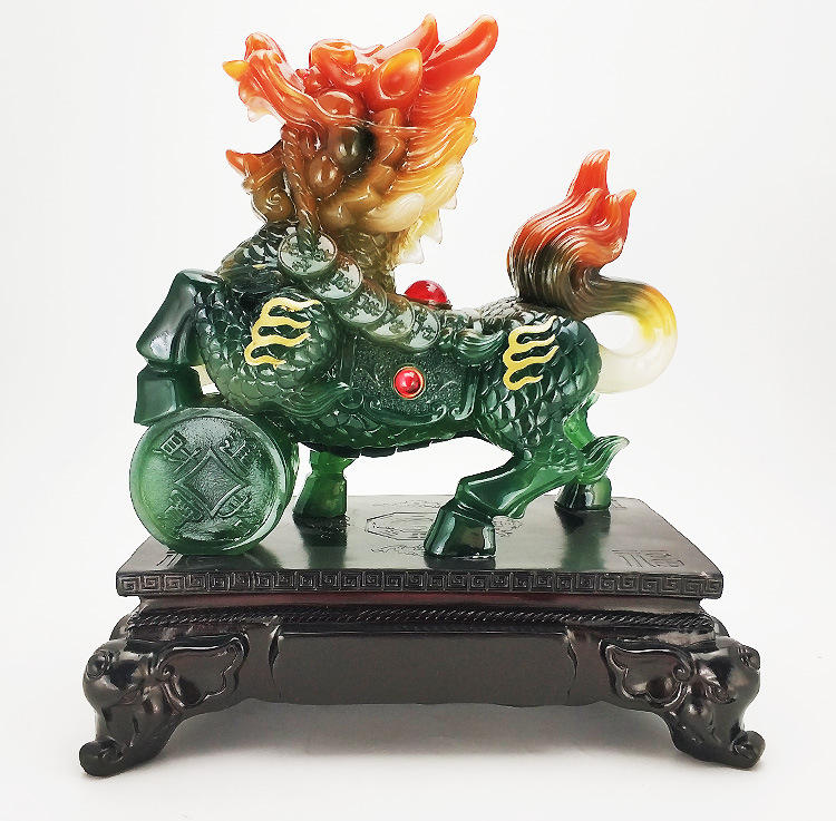 风水招财玉麒麟摆件一对镇宅送子吉祥物工艺品乔迁客厅家居装饰品