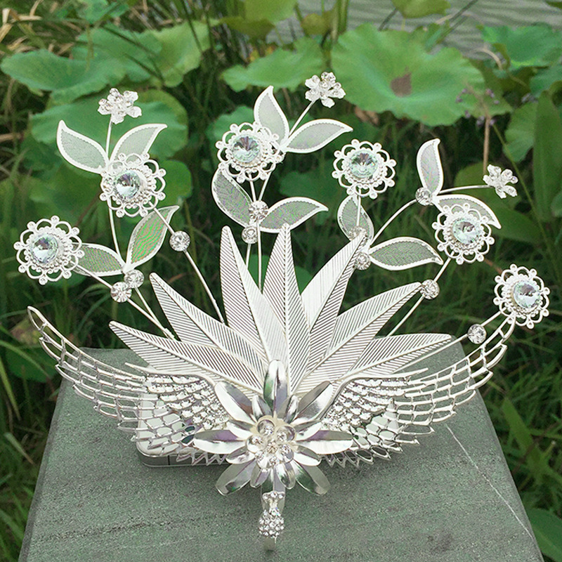 古装女发饰头饰中式新娘流苏发梳头冠宫廷复古贵妃金银色孔雀凤冠