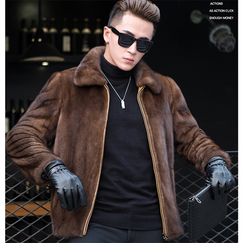 海宁男款貂皮皮草外套2022秋冬仿水貂毛大衣时尚加厚保暖整貂风衣