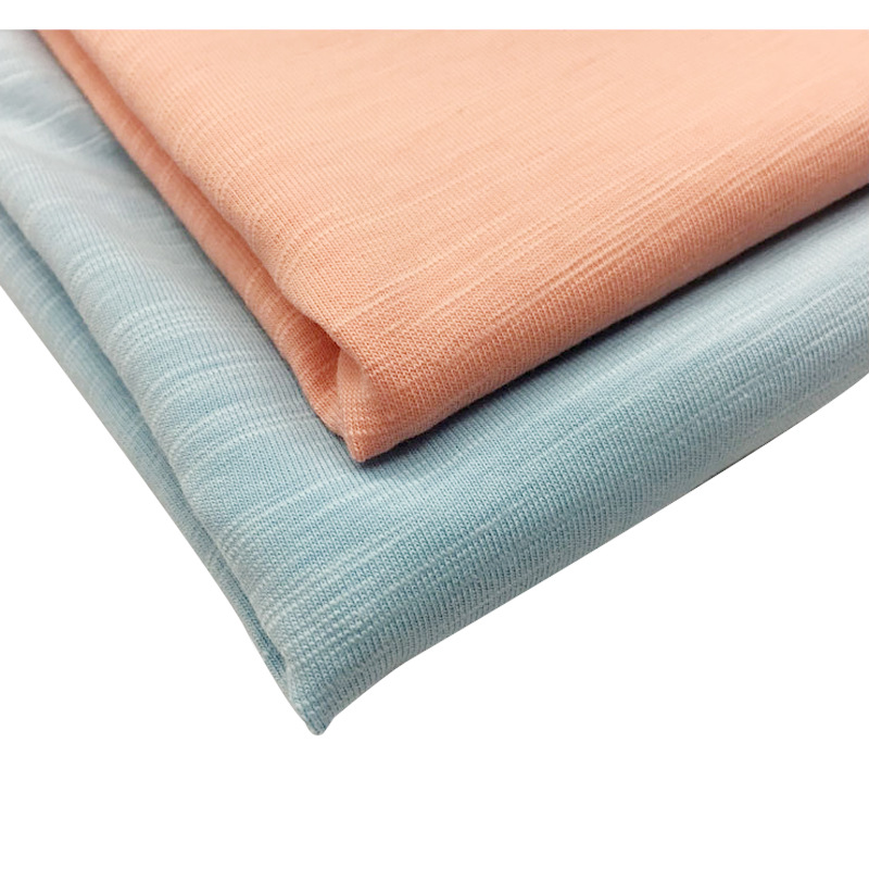 现货21s竹节棉t恤面料加厚针织全棉拉架单面汗布t恤汗衫垂感吸汗