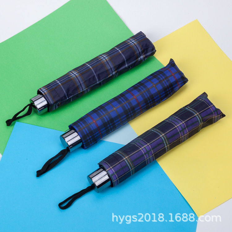 Factory Wholesale Three Fold Collapsable Pole 10 Bone Business Plaid Umbrella Men's Creative Plaid Umbrella