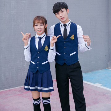 秋冬新款学生校服班服英伦西装马甲制服情侣套装一件代发-阿里巴巴