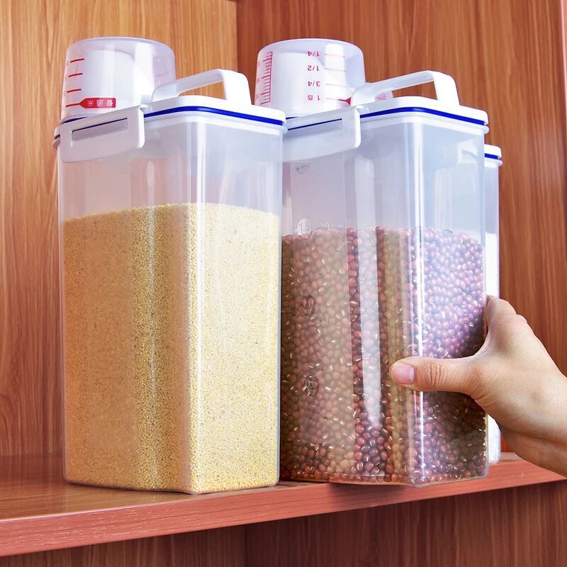 Kitchen Rice Storage Box Sealed Jar Plastic Grains Storage Box Moisture-Proof Insect-Proof Box Free Measuring Cup 2kg Capacity
