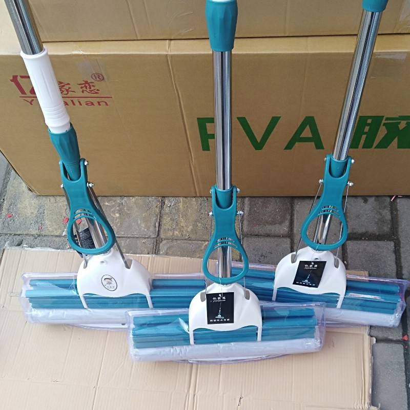 38cm加强杆家用胶棉大拖把 滚轮吸水海绵拖把厂家批发