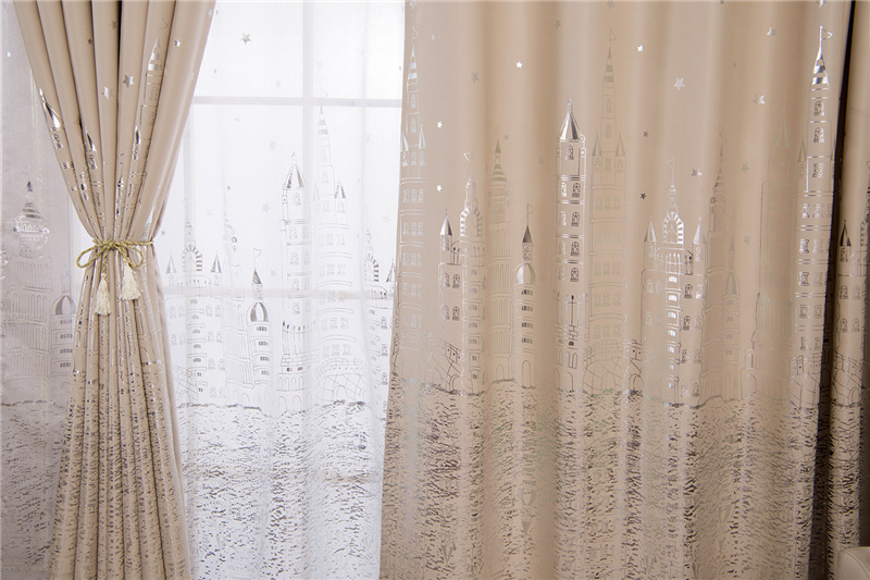 窗帘布批发烫银城堡遮光窗帘客厅卧室阳台宿舍落地窗飘窗可定做
