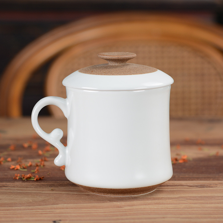 茶杯带过滤茶杯亚光白陶泥景德镇陶瓷杯子办公杯企业定制荷塘雅趣