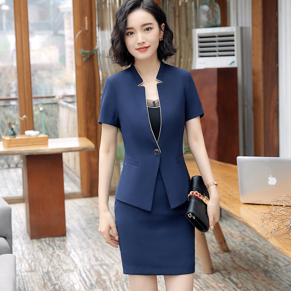 珠宝店工作服女夏季2020新款时尚短袖职业装西装套装酒店前台正装