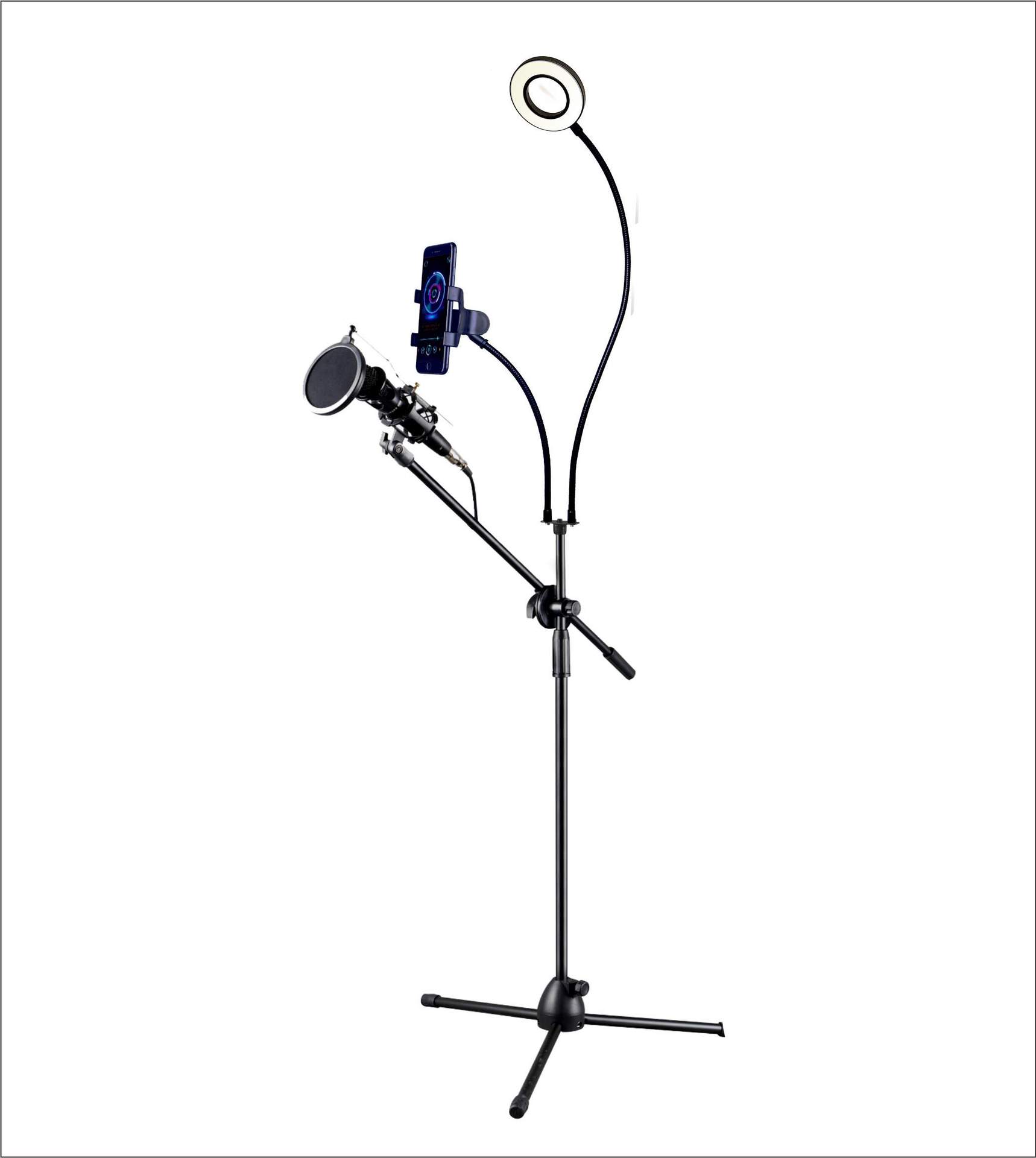 麦克风话筒支架_主播手机直播支架户外落地手机架懒人麦克风话筒 - 阿