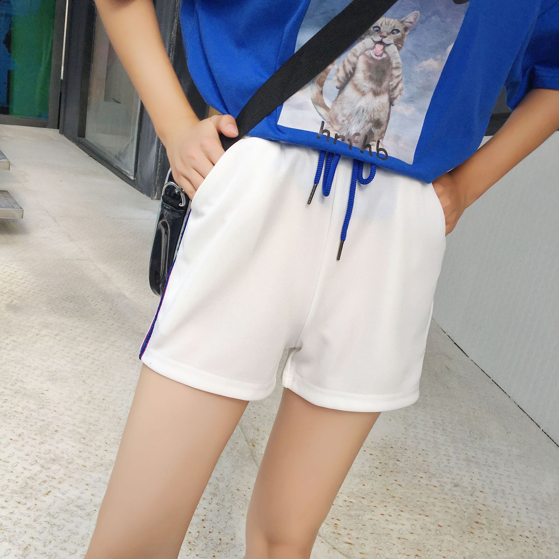 短裤女夏宽松2018新款时尚韩版学生百搭休闲运动ins超火裤子紫色