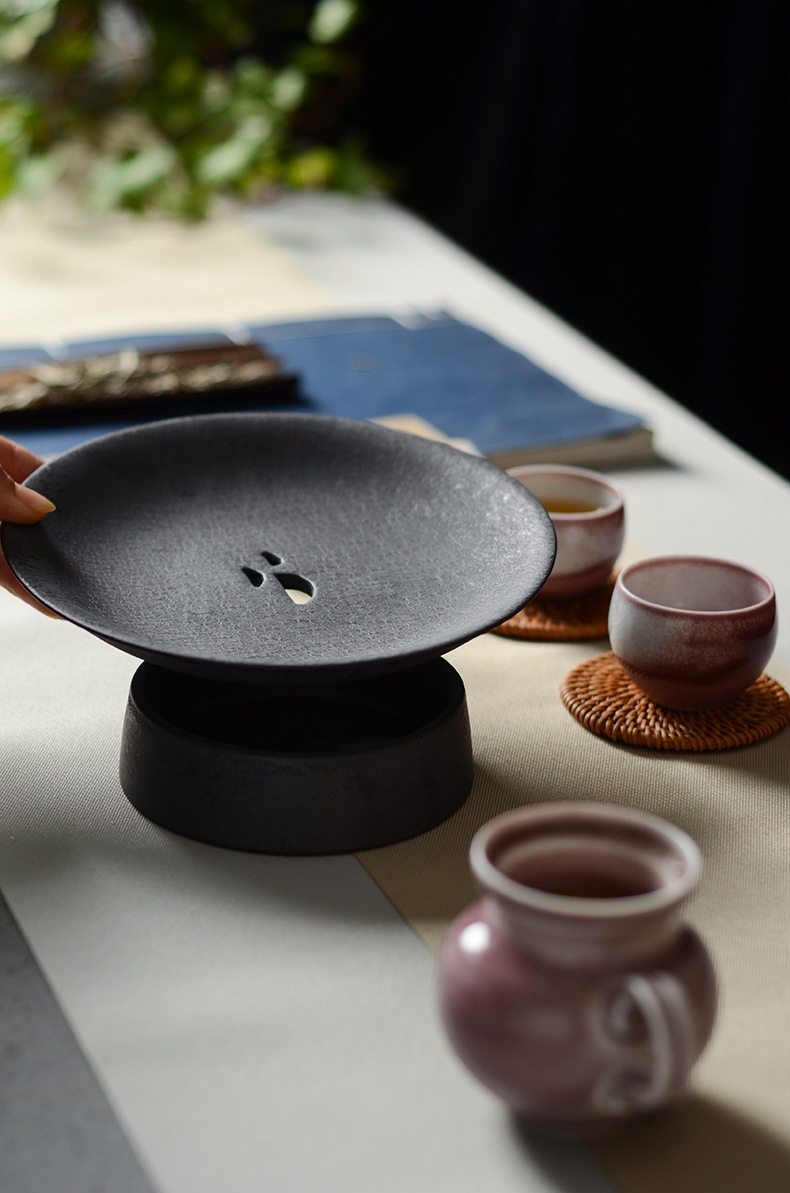 景德镇储水茶盘陶瓷大号干泡盘粗陶茶海壶承圆形干泡茶台茶具托盘