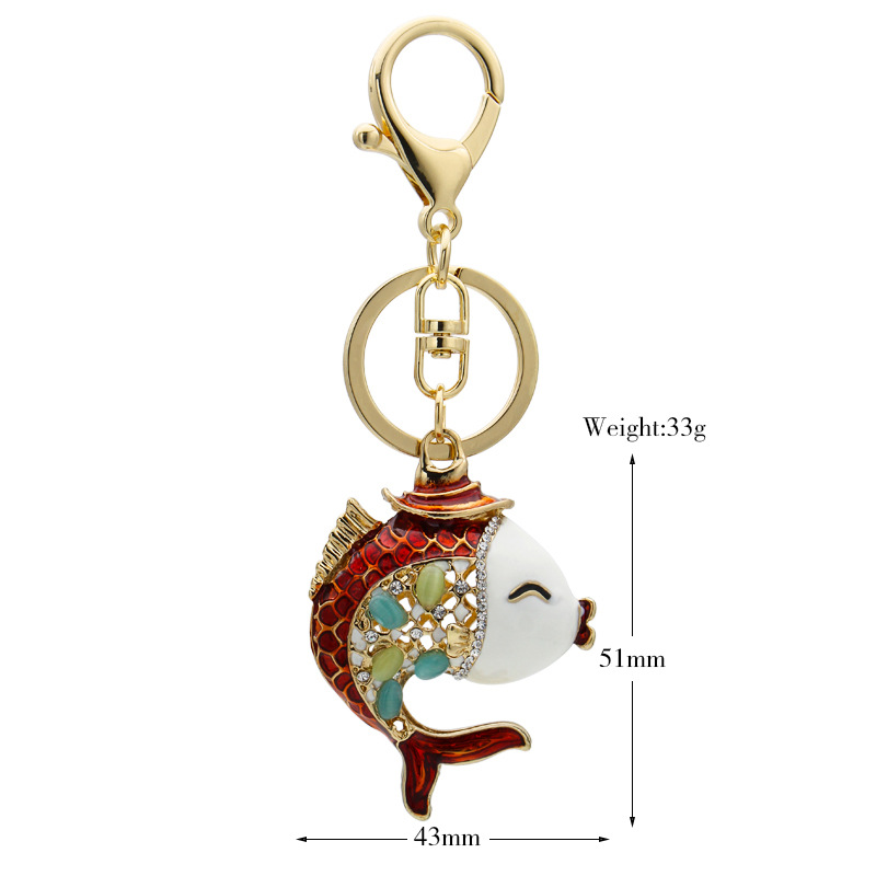 New Cute Fashion Kissing Gourami Rhinestone Keychain Metal Creativity Marine Animal Gift Pendant Small Jewelry