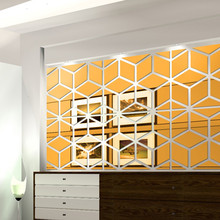 JM331创意几何菱形亚克力镜面贴电视背景墙壁贴立体家居装饰贴