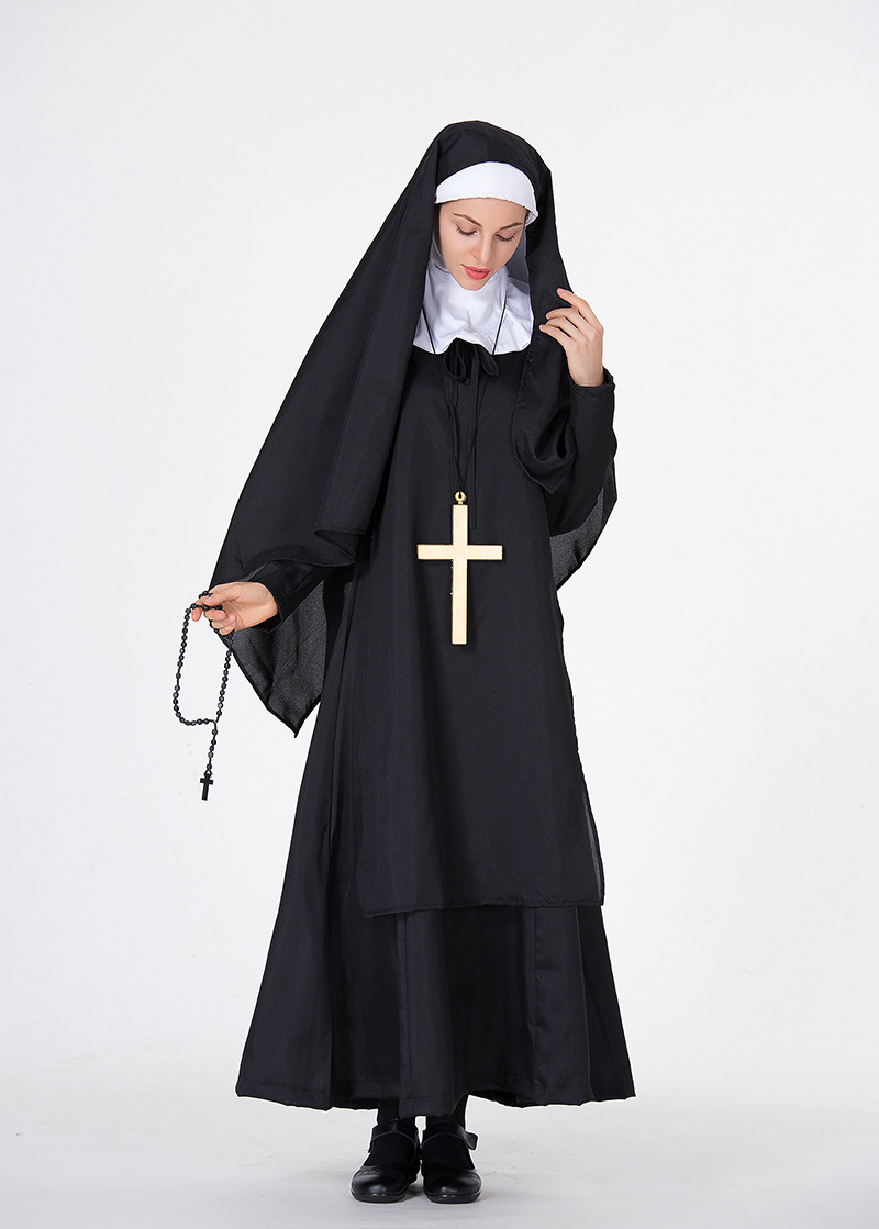 分码万圣节表演服圣母玛利亚服装修女服牧师服装舞会演出服实拍