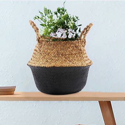 海草编织花卉园艺装饰手提植物藤编折叠花盆客厅花篮北欧厂家批发