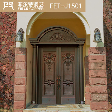 菲尔特定制欧式别墅大门双开铜门花园入户门庭院进户真铜门可来图